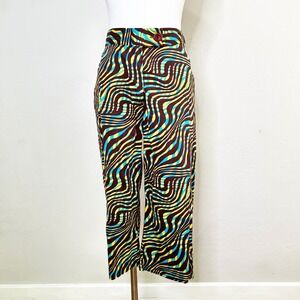 Gimaguas Pants Psychedelic Swirl Print Women Size L Brown Blue Yellow Cut Off